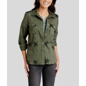 Knox Rose Olive Star Print Utility Shacket – Women's M Boho Versatile Layering
